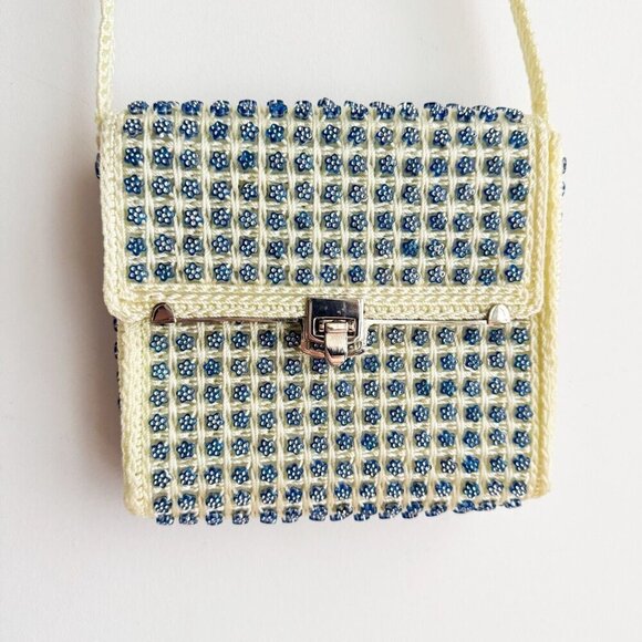 Vintage crochet beaded Square Crossbody Purse - Picture 1 of 10
